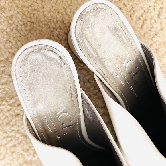 AGL Mule Heels Women size (9) 39.5 Off White Leather Pointed Toe Slide Shoes - Picture 5 of 9